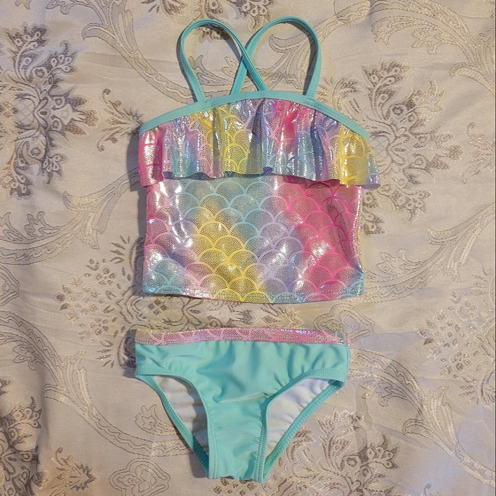 Wonder Nation Toddler Girls Shiny Mermaid Tankini Swimsuit, Size 2T